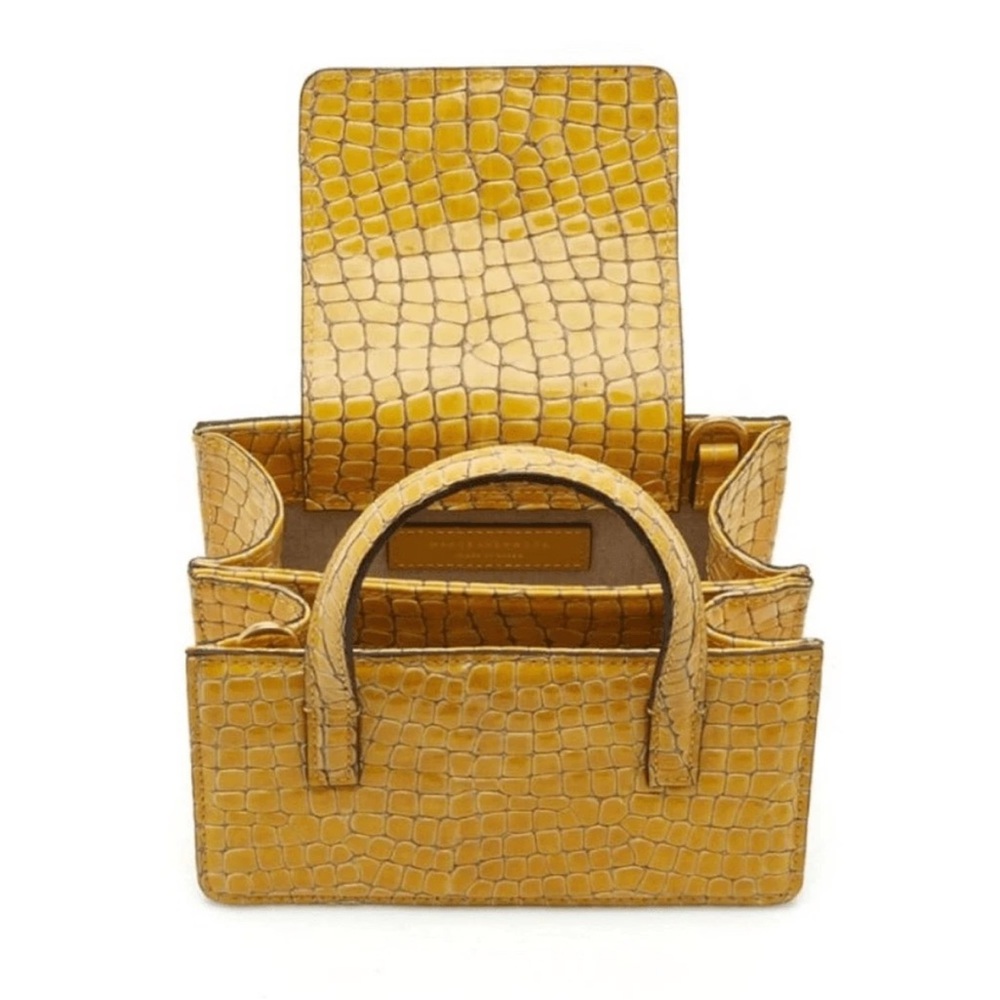 Marge Sherwood Mini Croc Embossed Leather Bag Yellow Top Handle Crossbod - Picture 5 of 10